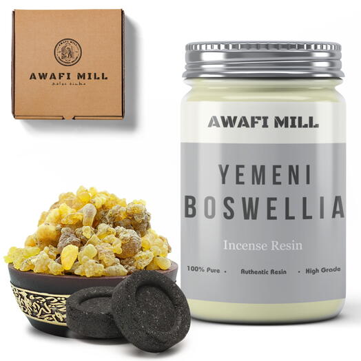 AWAFI MILL Boswellia Sacra из Йемена | треугольные угольные таблетки - бутылка 100 грамм с 20 кусочками угля