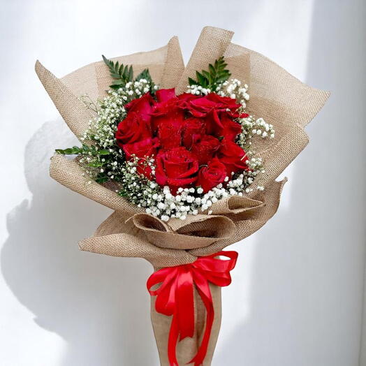 Rustic Romance – 15 Red Roses with Jute Wrap