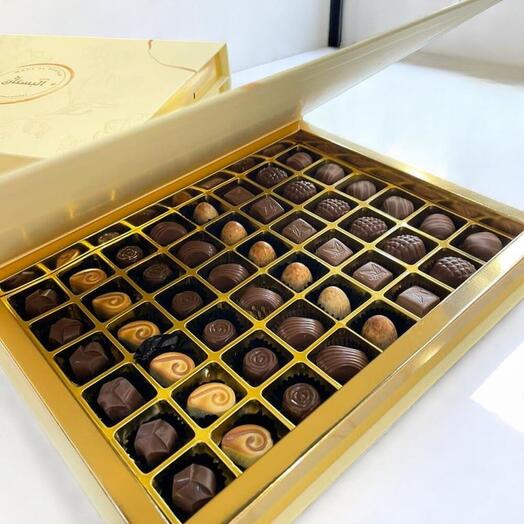 Premium Belgian Chocolate Box – Assorted 48-Piece Luxury Gift Set (Golden Box, 1 oz)