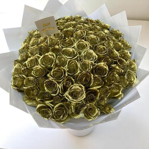 Букет из 51 золотой розы – роскошная композиция из золотых спрей-роз для особых случаев