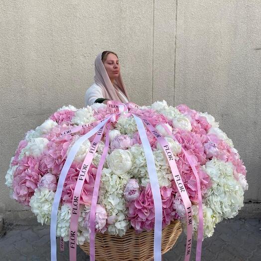 Huge peony and hydrangea basket