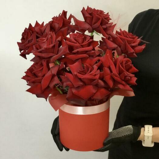 Box of French burgundy roses