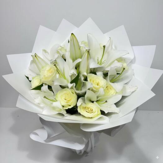 White Lilies   Roses Bouquet