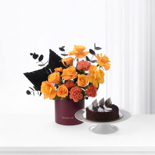 Noir Flame Bloom Signature Box With Chocolate Cake