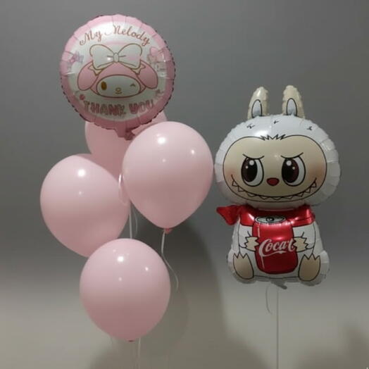 Фольгированные шарики My Melody с мишкой (6 шт)