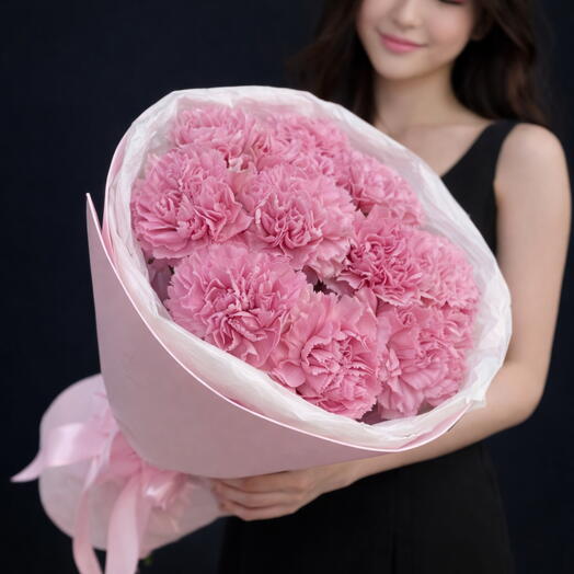 Pink Carnation Flowers Mono Bouquet