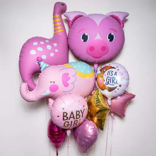 Sweet Pink Animal Theme It s a Girl Foil Balloon Set  7458