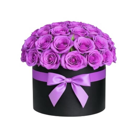 Коробка с фиолетовыми розами