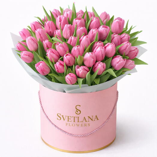 Премиальная коробка розовых тюльпанов