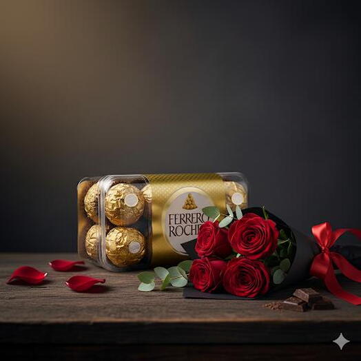 4 красные розы и шоколад