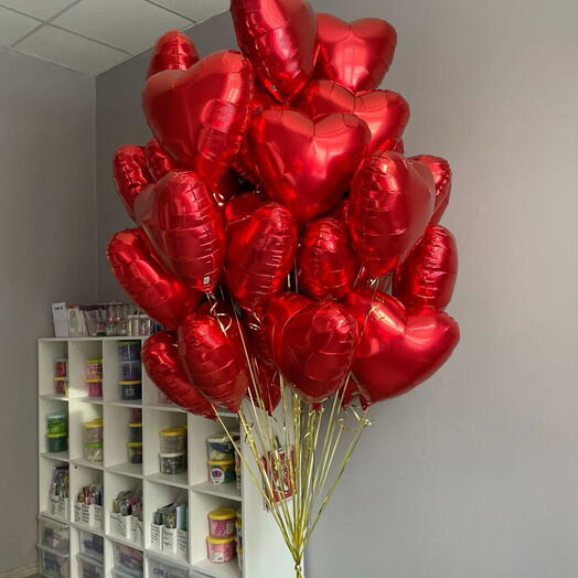 30 red heart balloons with hellium