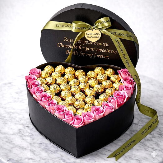 إيترنال بلوم علبة قلبية 41 فيريرو روشيه 21 ورود وردية طازجة هدية فاخرة الإمارات