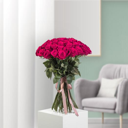 51 roses roses avec ruban