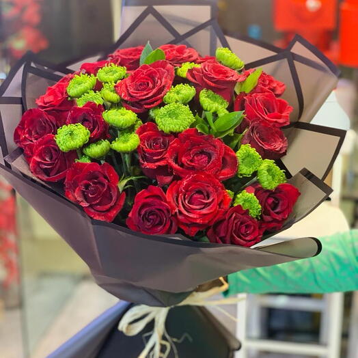 ВЕЧНЫЕ КРАСНЫЕ РОЗЫ   БУКЕТ ХРИЗАНТЕМ