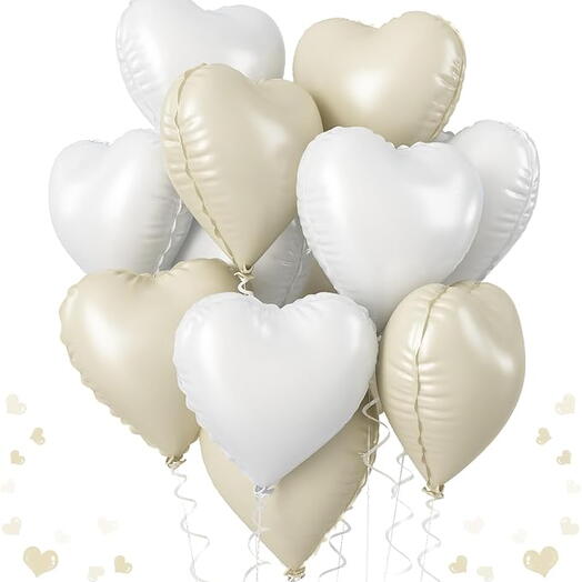 9 Бежевый и серо-белый фольгированный гелиевый шар в форме сердца 6227