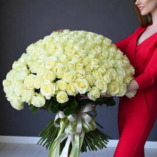 100 White Roses Bouquet – Grand Luxury Floral Gift for Elegant Occasions