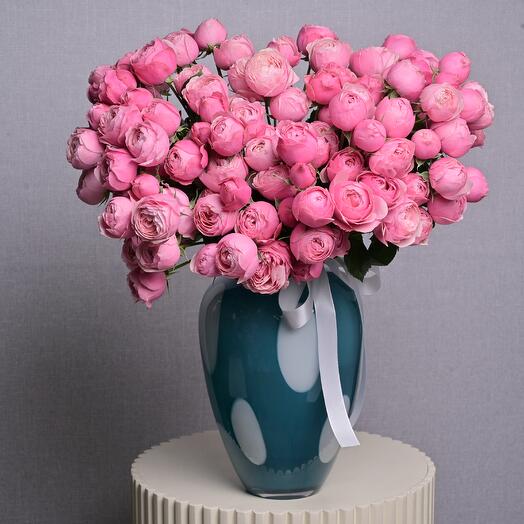 25 Silva Pink Spray Roses  Glass Vase  6931