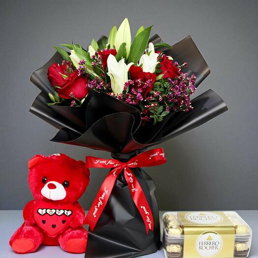 ♥  Roses en emballage noir Combo 2