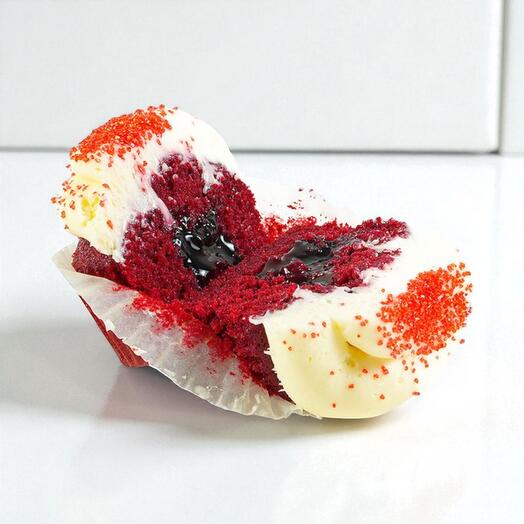 Фирменный капкейк Красный бархат – классический Красный бархат с ягодной начинкой   крем из сливочного сыра