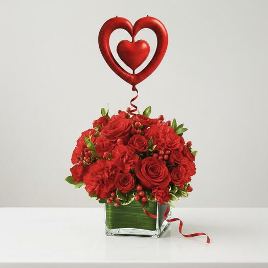 Комбо букет «Красное сердце» в вазе | Дубай