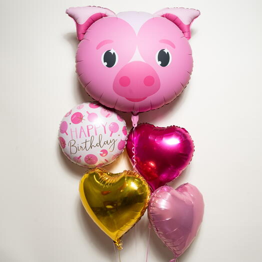 Набор фольгированных шаров на тему «Розовая свинка» С днём рождения 7370