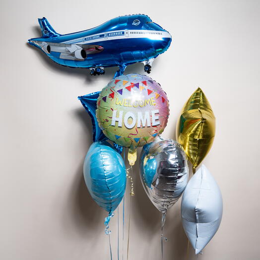 Набор фольгированных шаров «Добро пожаловать домой», тема голубого самолёта 7430