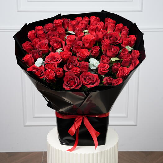 51 Red Roses in Luxury Black Wrapping  7548