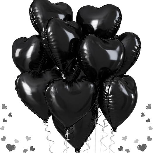 Набор из 9 чёрных фольгированных гелиевых шаров в форме сердца  6225