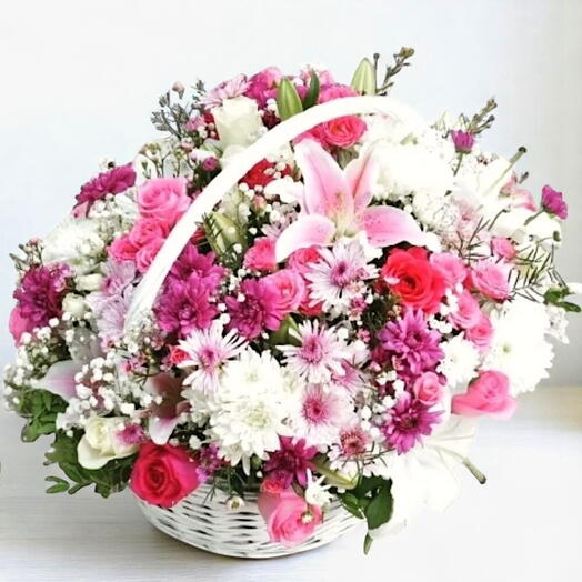 Flowers in white basket