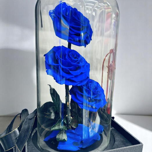 3in1 Forever Blue Rose in Glass Dome – Everlasting Beauty in Royal Blue