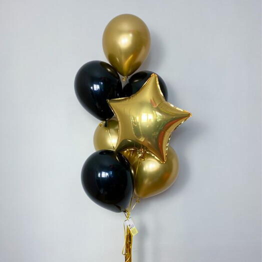 Гламурный золотой и чёрный набор воздушных шаров – 6 латексных + 1 фольгированная звезда