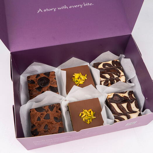 Коробка ассорти из 6 брауни: двойной шоколад, крем‑чиз и дубайский шоколад
