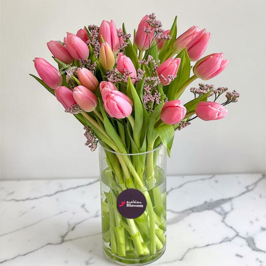 25 Pink Tulips Vase