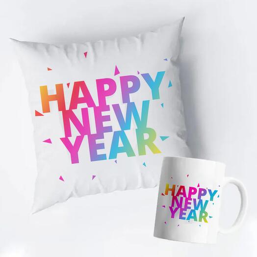 Happy New Year Cushion and Mug Colorful