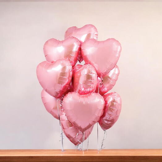 11 globos rosas en forma de corazón