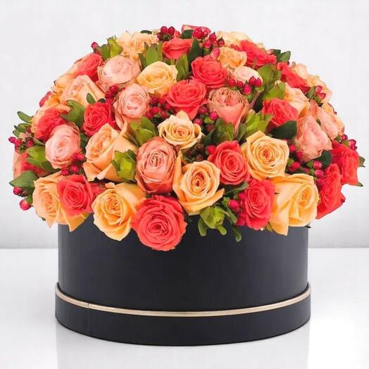 Mixed roses in a box