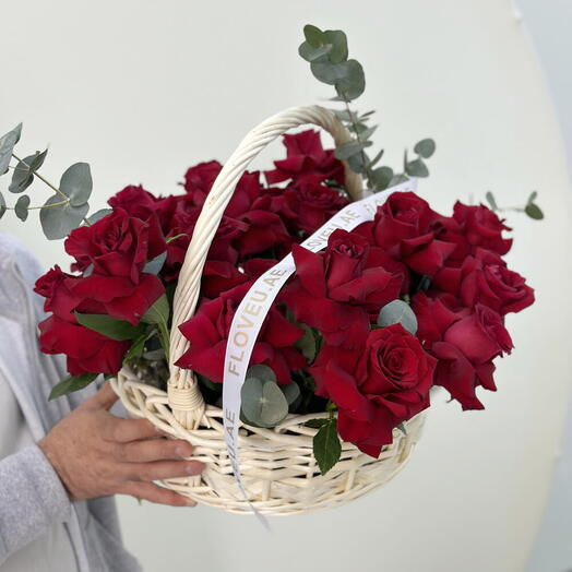 Red roses in basket