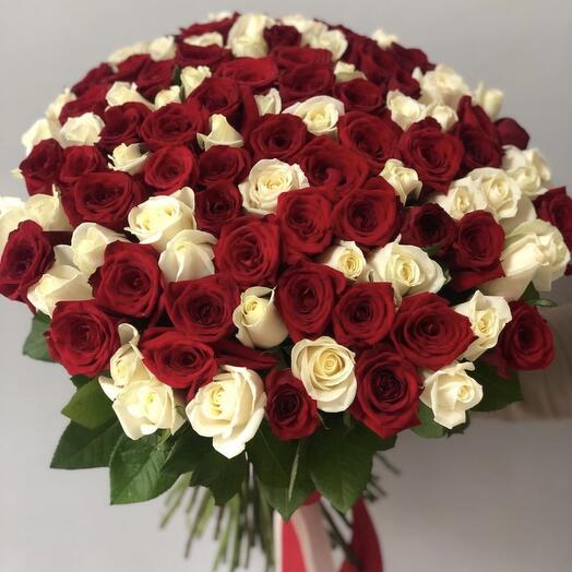 101 Red and White Roses Bouquet