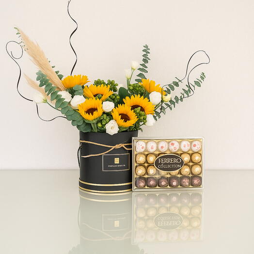 Sunflower   Ferrero Rocher Gift Combo | Flowers with Chocolates UAE