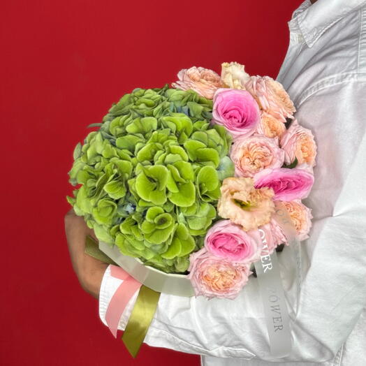 Rosebloom Hues: Small Bouquet of Hydrangeas, Roses and Eustomas
