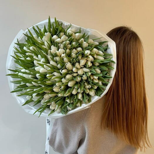 Ванильные тюльпаны – 101 кремово-белый тюльпан