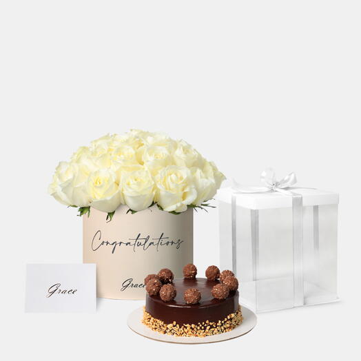 Well Done White Roses with Ferrero Cake