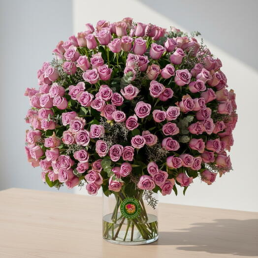 Imperial Amethyst | 101 Majestic Purple Roses in Luxury Glass Vase