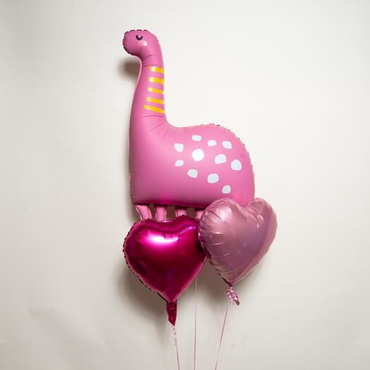 Набор фольгированных шаров в форме сердца с милым брахиозавром 7352
