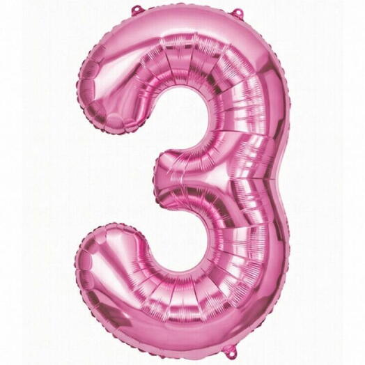 Розовый фольгированный шар в форме цифры три (наполнен гелием)