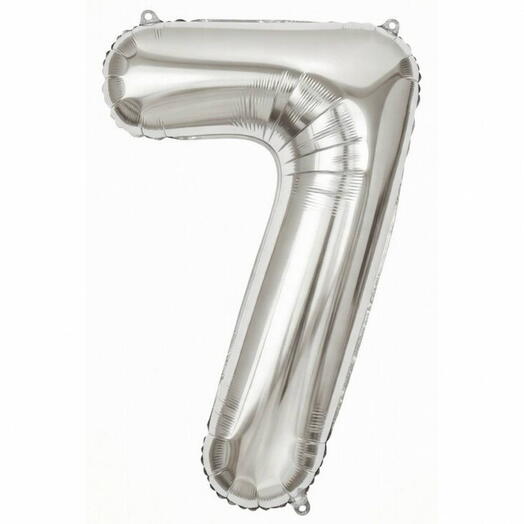 Серебряный фольгированный шар-цифра 7 (надут гелием)