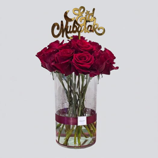 Eid Mubarak Red Roses - Red Roses in Vase - Red Rose Arrangement