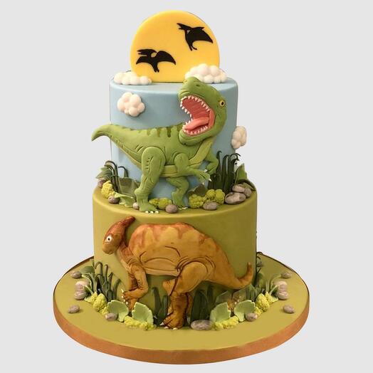 Gâteau à 2 étages sur le thème des dinosaures