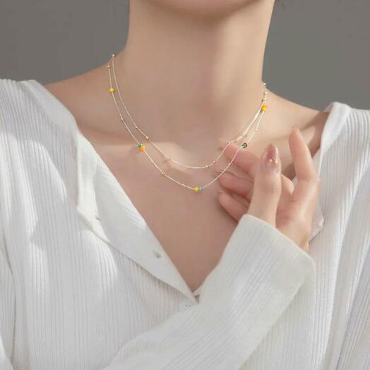 Роскошное пчелиное разноцветное бисерное минималистичное ожерелье двойного ряда стерлинговое серебро 925