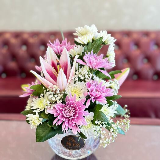 Pink and white arrangement